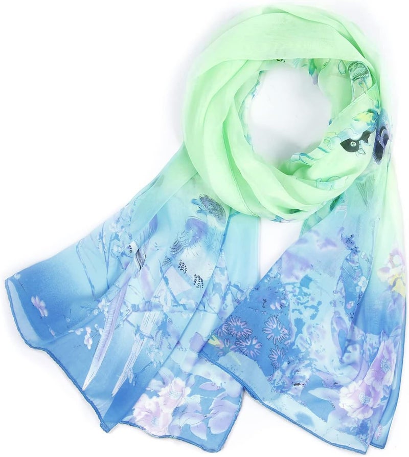 E-Clover Herebuy - Unique Women's Floral Scarves: Chiffon Flowers & Birds Printed Scarf - Image 1